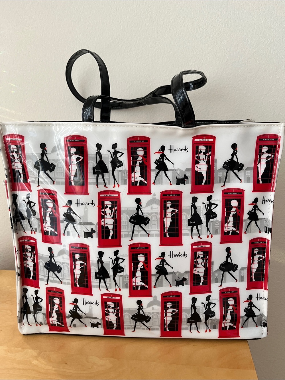 Harrods Red and Black London Phone Booth Pattern Tote - Picture 6 of 13